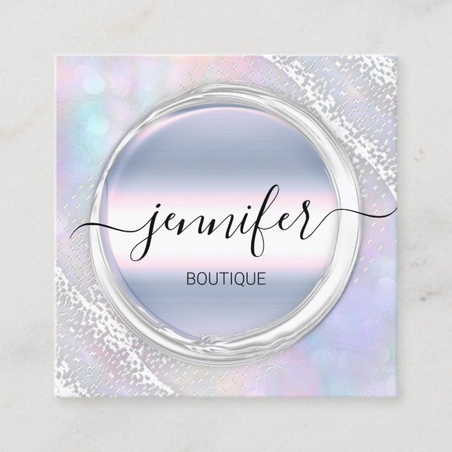 Professional Makeup Artist Silver Holograph Logo Square Business Card (Front)