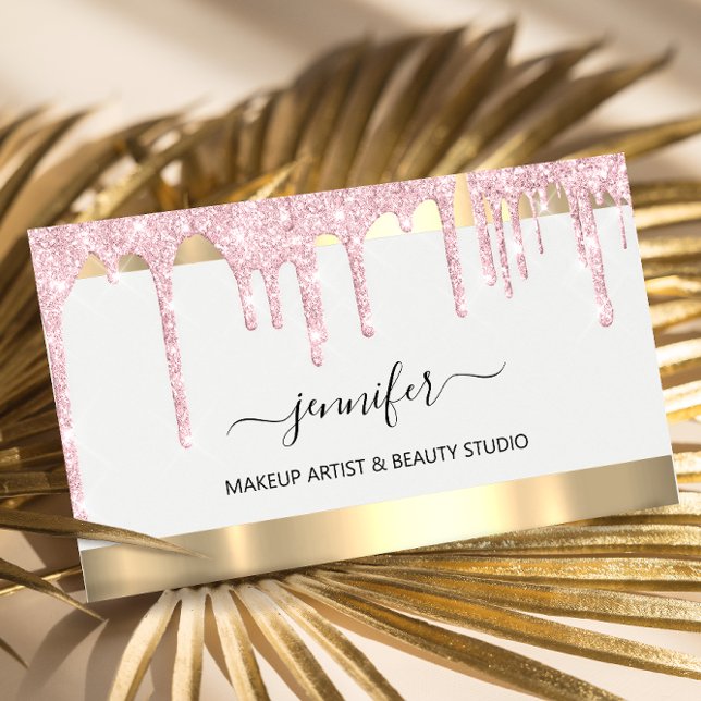 Professional Makeup Artist White Pink Drip Vip Business Card (Creator Uploaded)