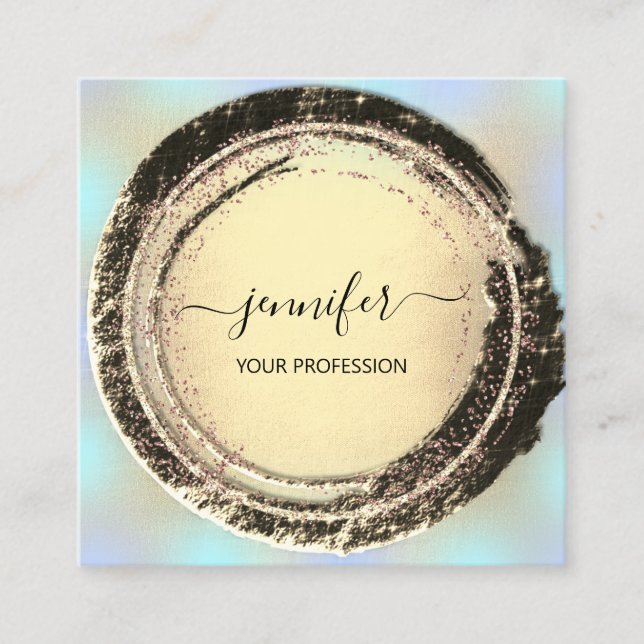 Professional Makeup Blue Gold Modern Square Business Card (Front)