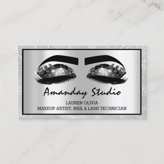 Professional Makeup Eyelash Black Grey Appointment Business Card (Front)