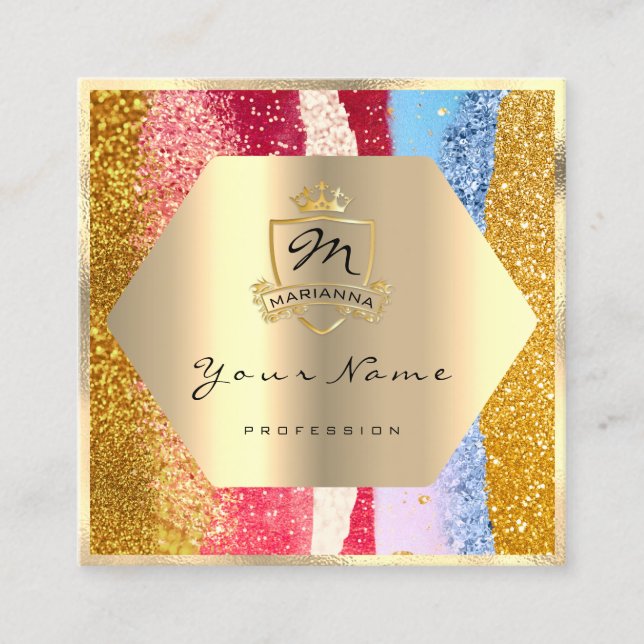 Professional Makeup Geometry Initial Monogram Gold Square Business Card (Front)
