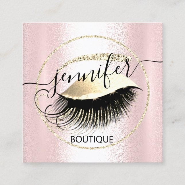 Professional Makeup Lash Shop QR Code Rose Gold Square Business Card (Front)