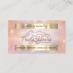 Professional Makeup Nail Logo Rose Holograph Business Card