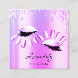 Professional Makeup Nail Manicure  Lash Pink Drips Square Business Card