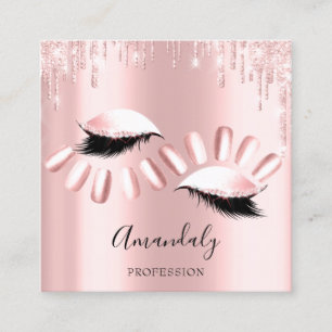 Professional Makeup Nail Manicure Pink Drip Lashes Square Business Card