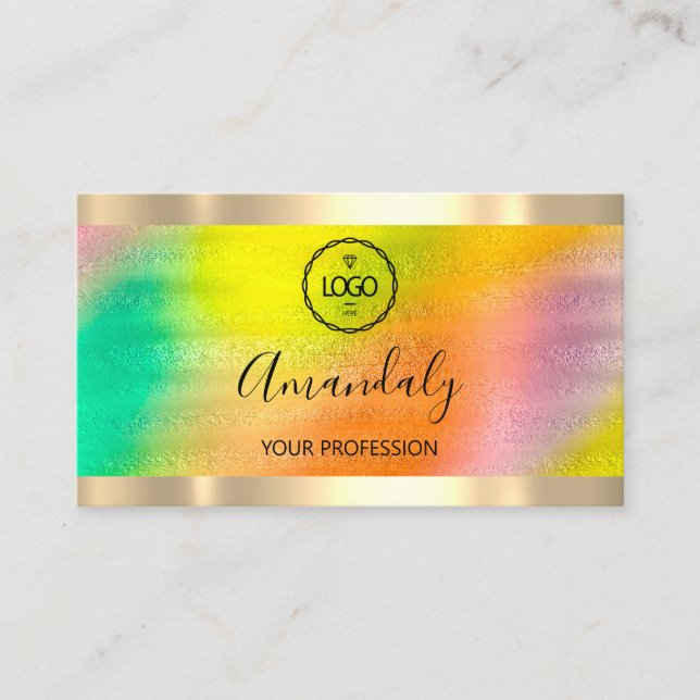 Professional Makeup Nails Lash Gold Holograph Logo Business Card (Front)