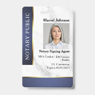 Professional Marble Blue Gold Notary Public ID Badge