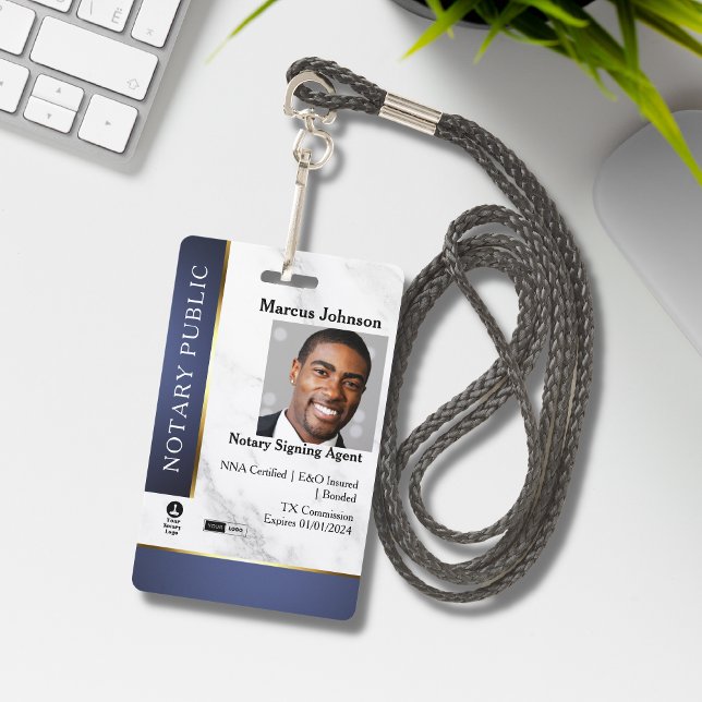 Professional Marble Blue Gold Notary Public ID  ID Badge (Creator Uploaded)