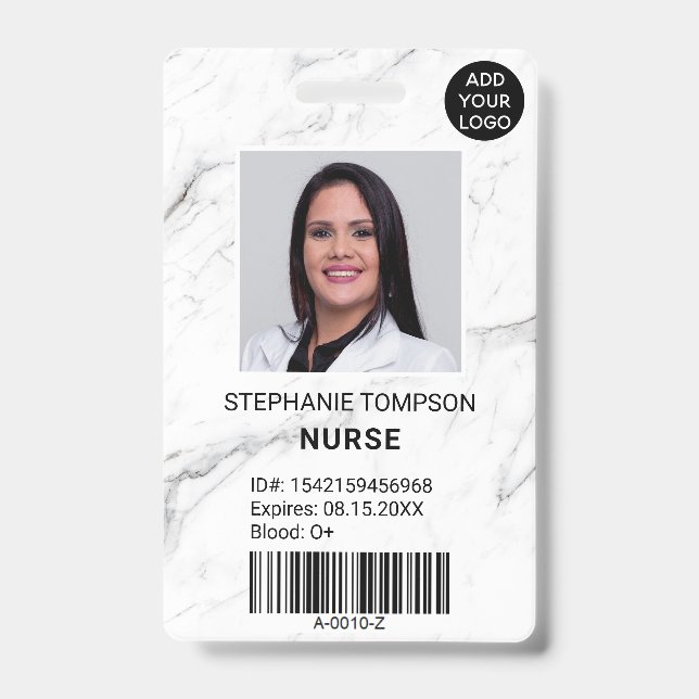 Professional marble nurse photo logo code ID badge (Front)