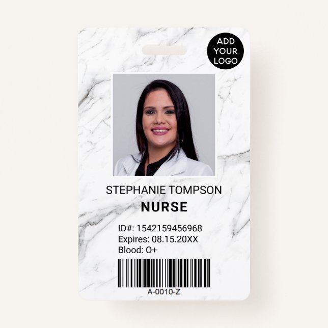 Professional marble nurse photo logo code ID badge (Front)