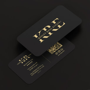 Professional Marketing Monogram Elegant Black Gold Business Card