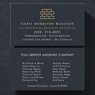 Professional Masonry Bricklayer Brick Company Business Card