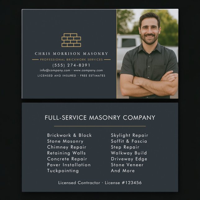 Professional Masonry Bricklayer Brick Photo Business Card (Creator Uploaded)