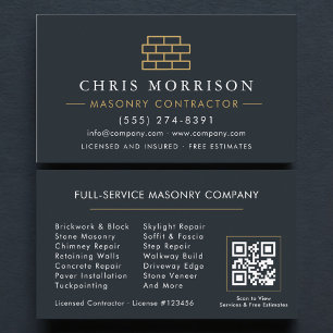 Professional Masonry Bricklayer Brick QR Code Business Card