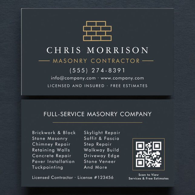 Professional Masonry Bricklayer Brick QR Code Business Card (Creator Uploaded)