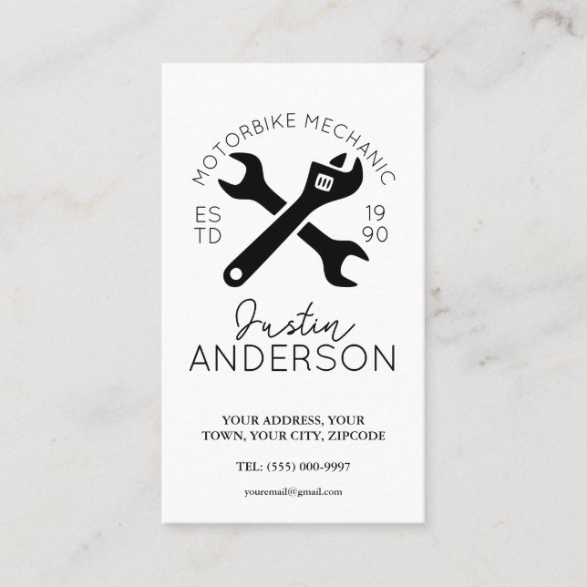 Professional Mechanic Featuring Wrench and spanner Business Card (Front)