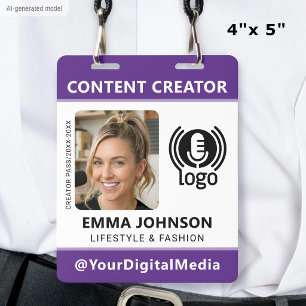 Professional Media ID Pass Photo Logo Purple Badge