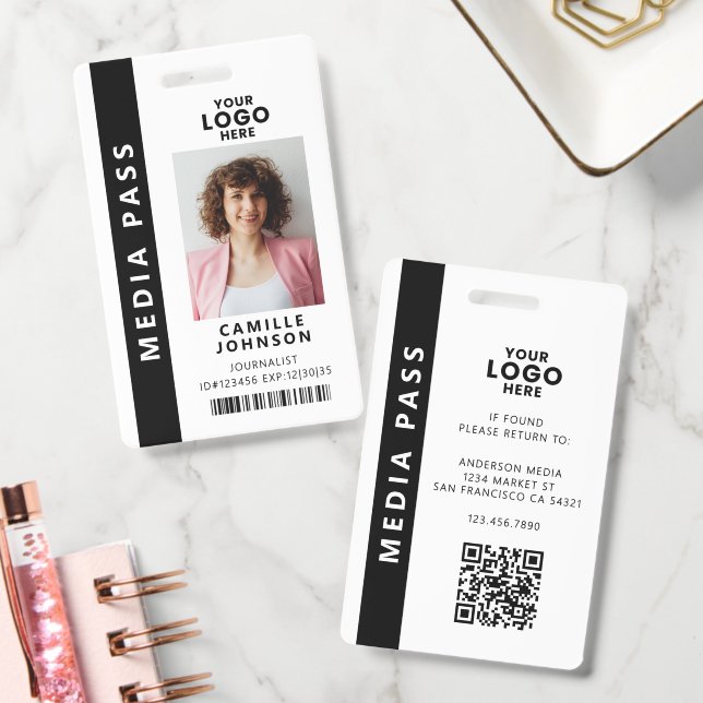 Professional Media Pass Photo ID QR Code Badge (Office)