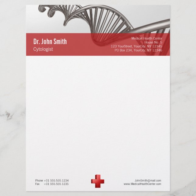 Professional Medical 3D Symbol Cross DNA Personalised Letterhead (Front)