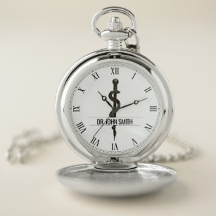 Professional Medical Asclepius Black Name Pocket Watch
