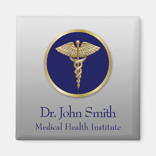 Professional Medical Caduceus Blue Gold Magnet