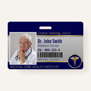 Professional Medical Caduceus Gold Blue Photo ID ID Badge