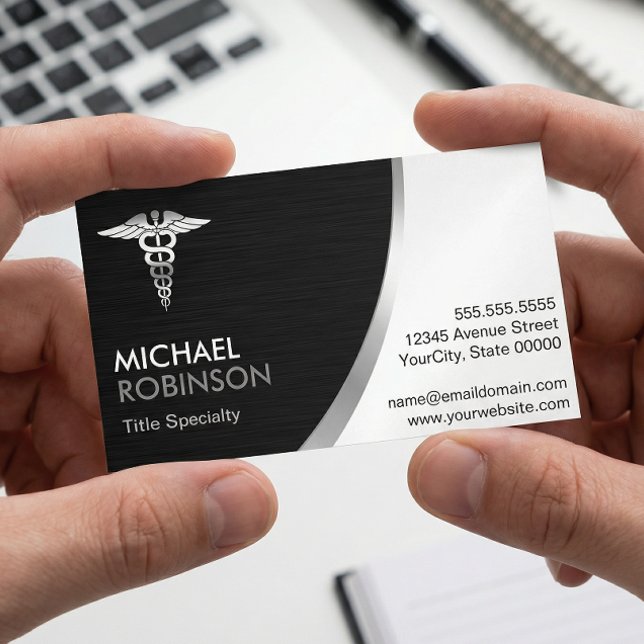 Professional Medical Caduceus Logo Modern Classic Magnetic Business Card (Creator Uploaded)