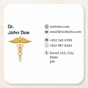 Professional Medical Doctor Business Card Square Paper Coaster