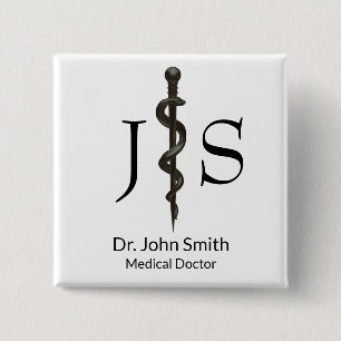 Professional Medical Simple Asclepius Black White 15 Cm Square Badge
