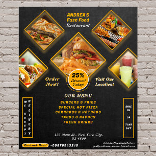 Professional Menu Add Photos Fast Food Promo Black Poster