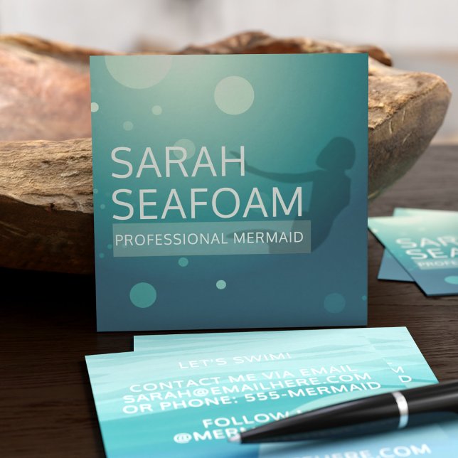 Professional Mermaid Square Business Cards (Professional Mermaid? These are the business cards for you. Also works for swim coaches and divers)