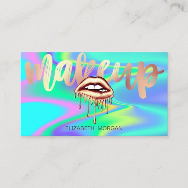 Professional  Metallic Dripping Lips Holographic  Business Card (Front)
