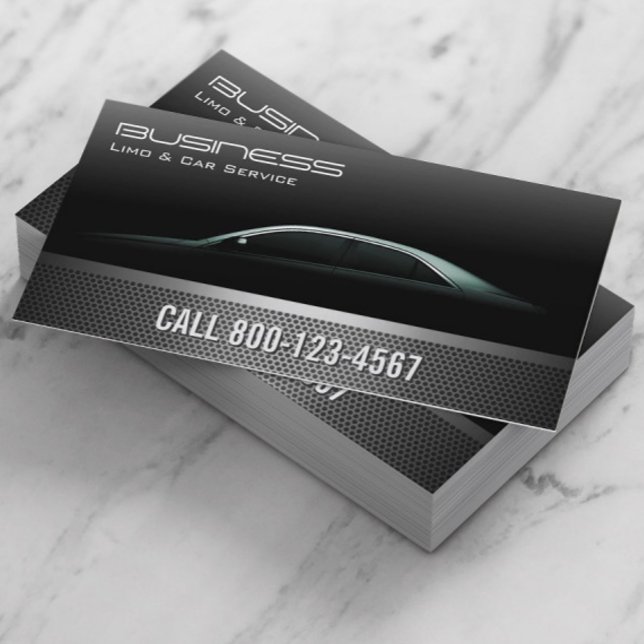 Professional Metallic Limo & Taxi Service Business Card (Creator Uploaded)