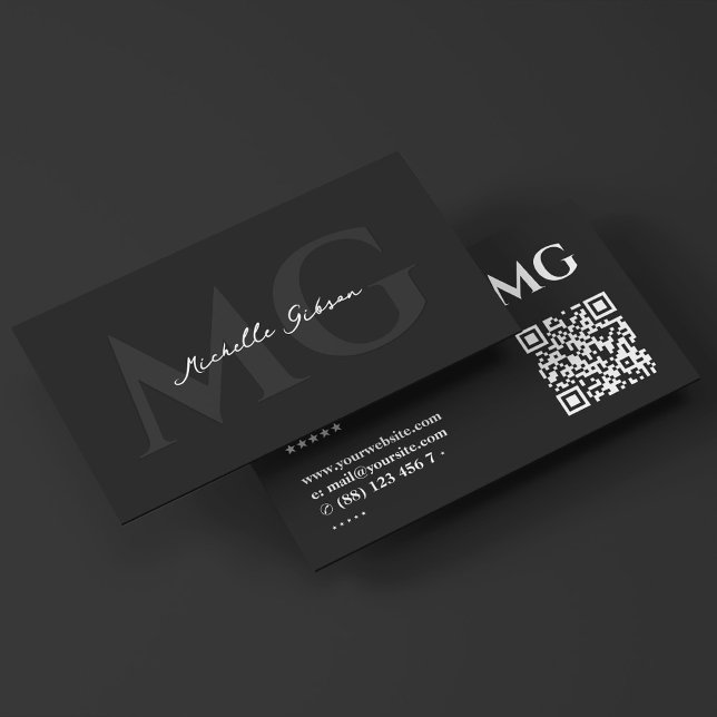 Professional Minimal Black Marketing Monogram  Business Card (Professional Minimal Black Monogram Initials )