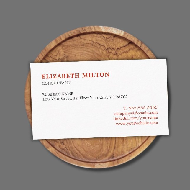Professional Minimal Elegant Red White Consultant Business Card (Creator Uploaded)