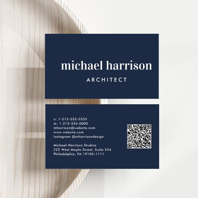 Professional Minimal Modern QR Code Blue Business Card (Capture attention, make connections, and leave a lasting impression with our modern QR business card)