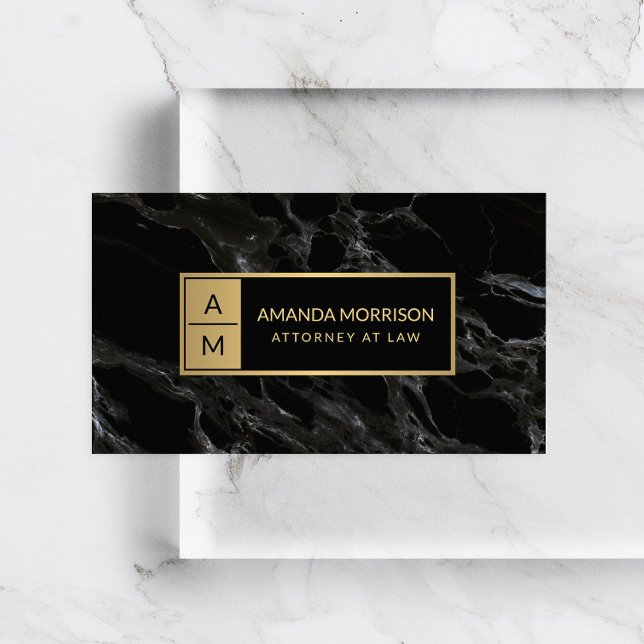 Professional Minimal Monogram Black Marble Business Card (Creator Uploaded)