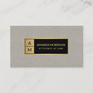 Professional Minimal Monogram Gold/Tan Linen Business Card