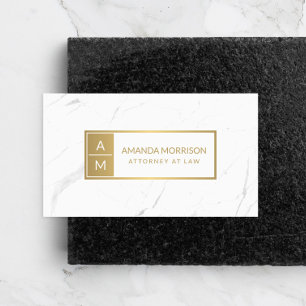 Professional Minimal Monogram Gold/White Marble Business Card