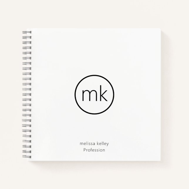 Professional Minimal Monogram Initial Clean White Notebook (Front)