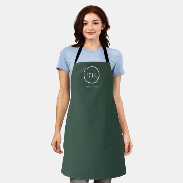 Professional Minimal Monogram Initial Forest Green Apron (Worn)
