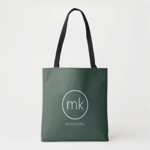 Professional Minimal Monogram Initial Forest Green Tote Bag