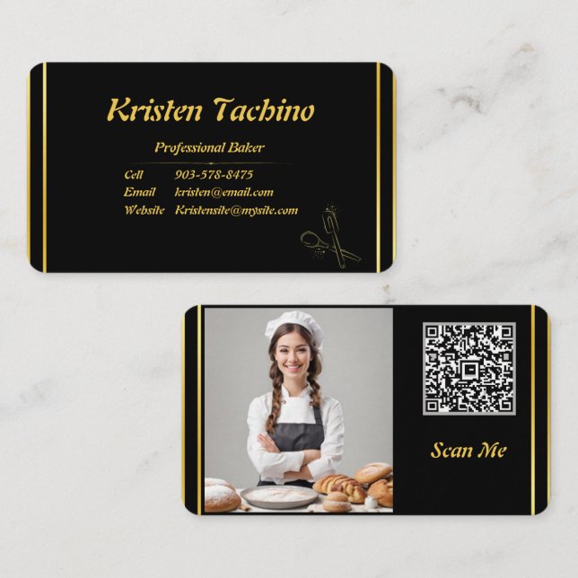 Professional Minimal QR Code and Photo Bakery  Business Card (Front/Back)