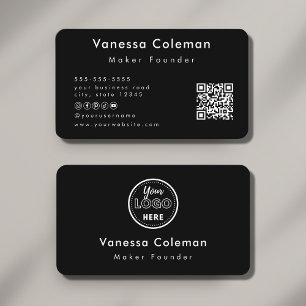 Professional Minimal Qr Code Black Business Card