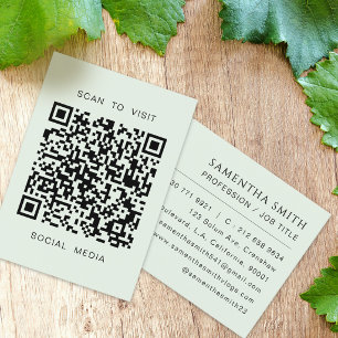Professional Minimal QR Code Light Green Business Card
