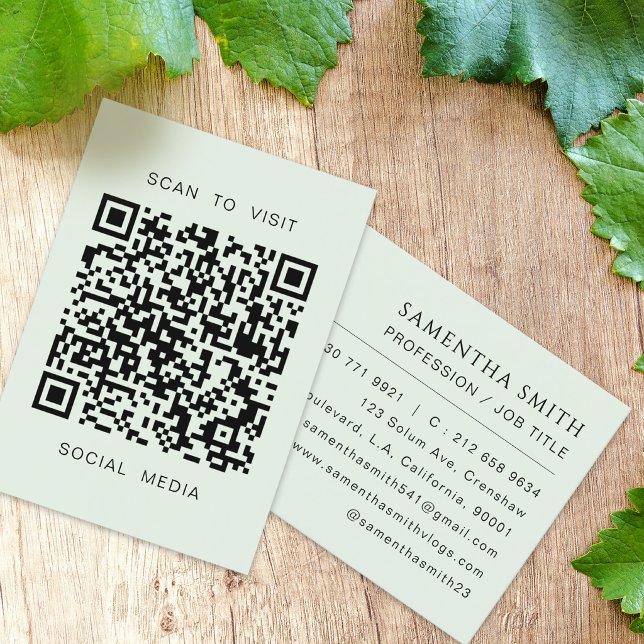 Professional Minimal QR Code Light Green  Business Card (Creator Uploaded)