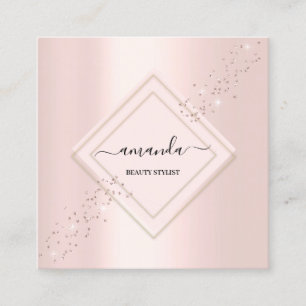 Professional Minimalism Frame Pink Rose Glitter Square Business Card