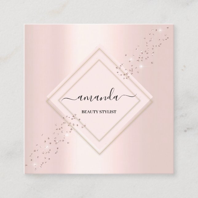 Professional Minimalism Frame Pink Rose Glitter Square Business Card (Front)