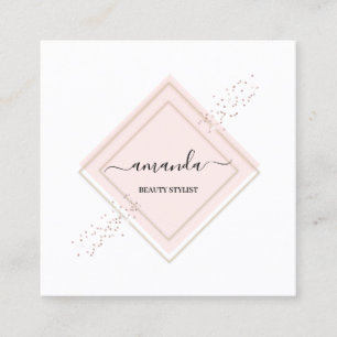 Professional Minimalism Frame Pink Rose White Square Business Card
