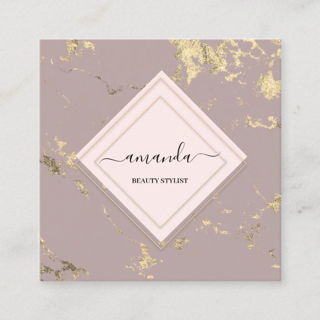 Professional Minimalism Frame Rose Gold Marble  Square Business Card (Front)